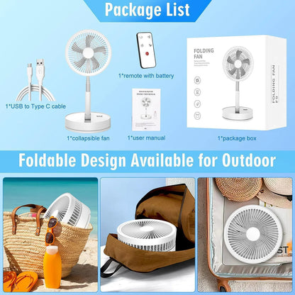 XIAOTREE Wireless Folding Desk Fan Telescopic Outdoor Travel Camping Floor Fan With 7200 mAh USB Rechargeable Fan Standing Fan