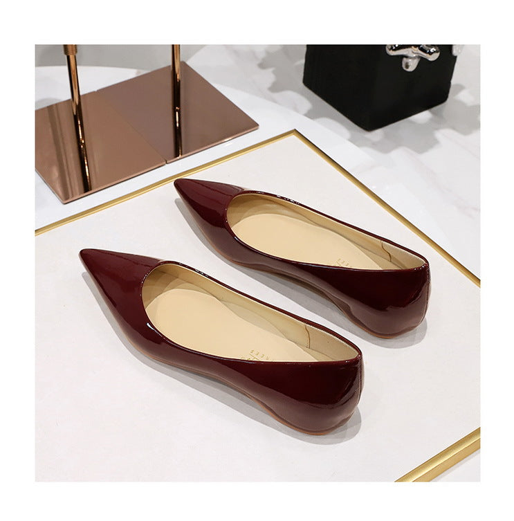 Patent Leather Women Flats Lady Sexy Evening Party Slip On Flat Shoes Women Sharp Pointed Low Heel Shoes Leisure Female Shoes
