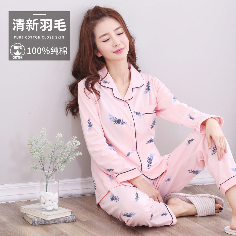 Autumn and Winter Women's 100 Pure Cotton Pajamas Women's Loose Cardigan for Middle-aged and Elderly Mothers Spring and Autumn Long-sleeved Casual Home Clothes