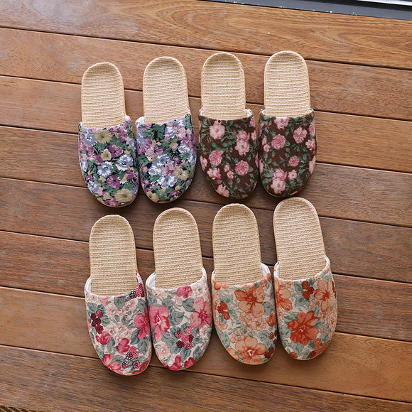 Baotou Spring & Fall Indoor Comfortable and Breathable Linen All Year Round Home Fabric Sandals for Women and Couples Floor Soft Bottom Home