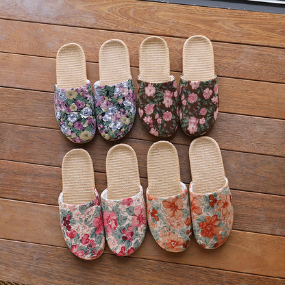Baotou Spring & Fall Indoor Comfortable and Breathable Linen All Year Round Home Fabric Sandals for Women and Couples Floor Soft Bottom Home