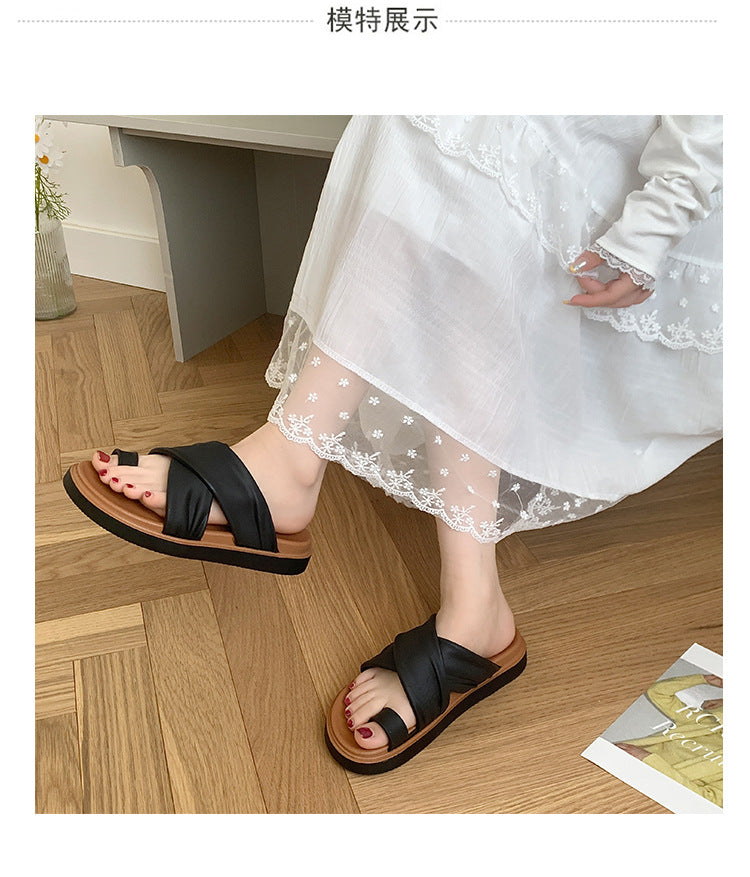 Thick-bottom Slippers Women's 2025 Summer New Beach Outer Wear Cross-belt Cross-border Foreign Trade Flat Beach Sandals