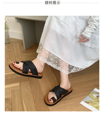 Thick-bottom Slippers Women's 2025 Summer New Beach Outer Wear Cross-belt Cross-border Foreign Trade Flat Beach Sandals