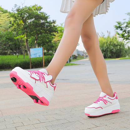 Cross-Border Supply of New Children's Four-Wheel Roller Skates for Girls and Primary School Students with Brakes and Invisible Pulley Sports Shoes