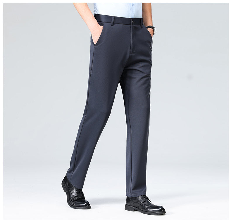 Wholesale casual pants men's four-sided elastic fabric summer ice silk pants trousers trousers high waist breathable iron-free formal trousers