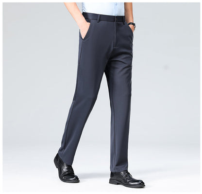 Wholesale casual pants men's four-sided elastic fabric summer ice silk pants trousers trousers high waist breathable iron-free formal trousers