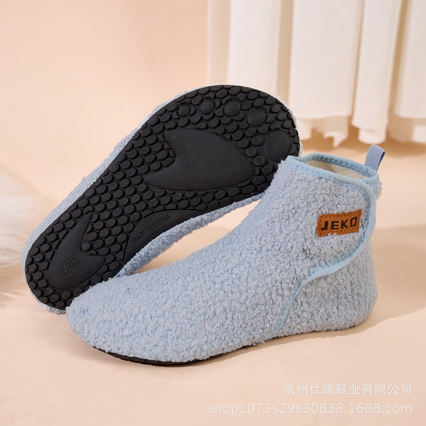 Cross-Border Large Size Shein Winter New Women's Velcro Home Indoor Non-Slip Warm Long Plush Snow Boots