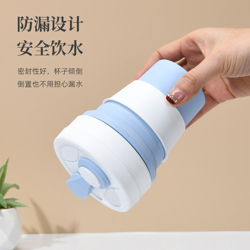 Cross-border folding cup outdoor travel convenient straw folding cup Silicone Collapsible Cup