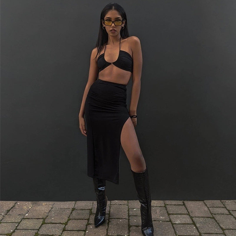 European and American Cross-border Fashion Women's Clothing 2022 Independent Station Summer Hot Season New High Waist Split Slim Fold Skirt