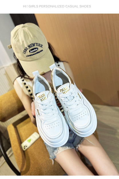 Thick-Soled White Sneakers for Women 2026 Spring and Autumn Hot-Selling Genuine Leather Breathable Sneakers for Women, Super Popular Versatile Casual Platform Shoes