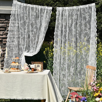 Cross-border Amazon European and American Home Lace Curtain Pastoral White German Curtain Bedroom Living Room Semi-shading Finished Curtain