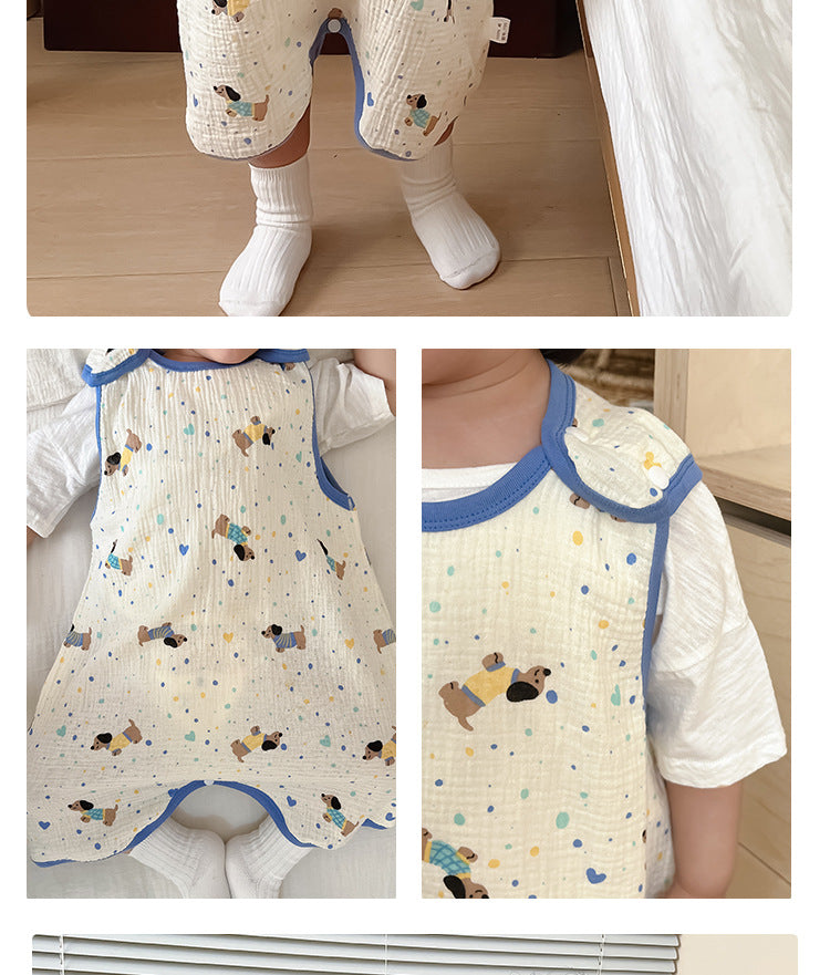 Baby Vest Sleeping Bag Summer Thin Gauze Pure Cotton Baby Kick-proof Sleeveless Children's Pajamas Air-conditioned Room Anti-cold