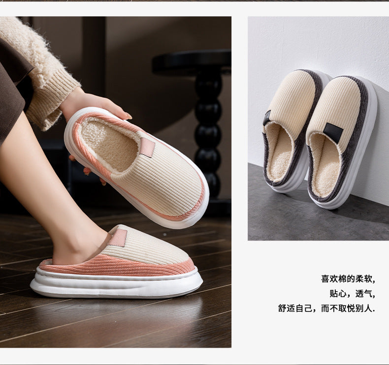 Non-Slip Simple Cotton Slippers for Men in Winter 2025 New Indoor Home Warm Plush Thickeneded Cotton Slippers for Women to Wear Outside