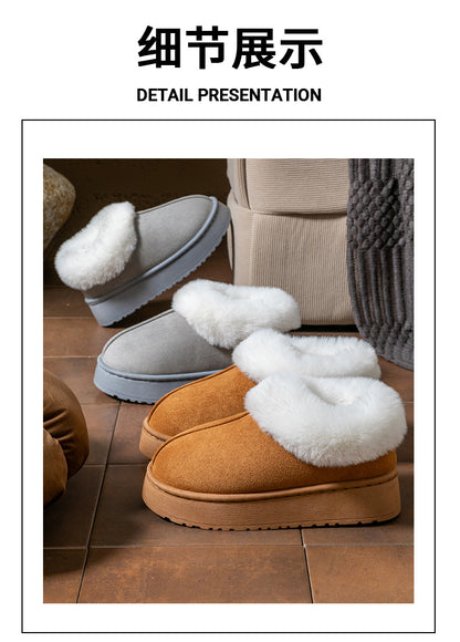 Cotton Slippers for Women in Autumn and Winter, Warm Outer Wear, Thick-Soled Velvet, Non-Slip Bags, Comfortable Home Indoor High-Heeled Cotton Shoes
