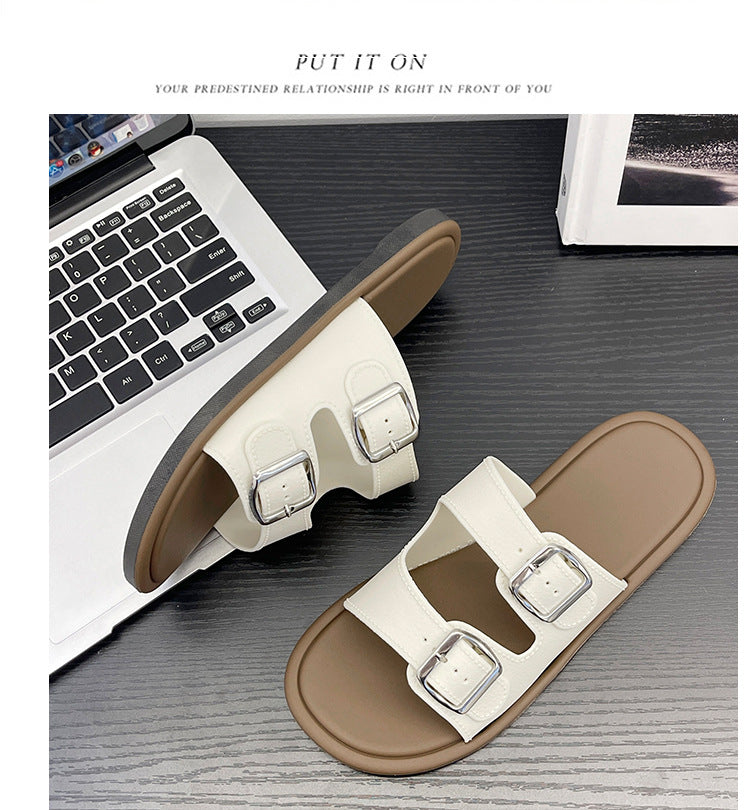 Cross-Border Slippers for Women Summer Flat Slippers Southeast Asia New Double Buckle Foreign Trade Fashion Outer Wear Beach Sandals