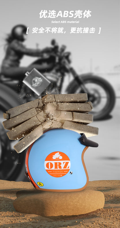 Orz Retro Helmet Motorcycle Safety Helmet High Color Value Pedal Motorcycle Three and a Half Helmet Men and Women Four Seasons