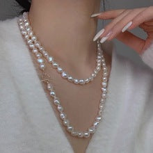 Natural Freshwater Non-nuclear Pearl Double Layer Overlapping Necklace Women's Mother-of-Fritillary Rose Pendant Gold Plated Sweet Light Luxury Set