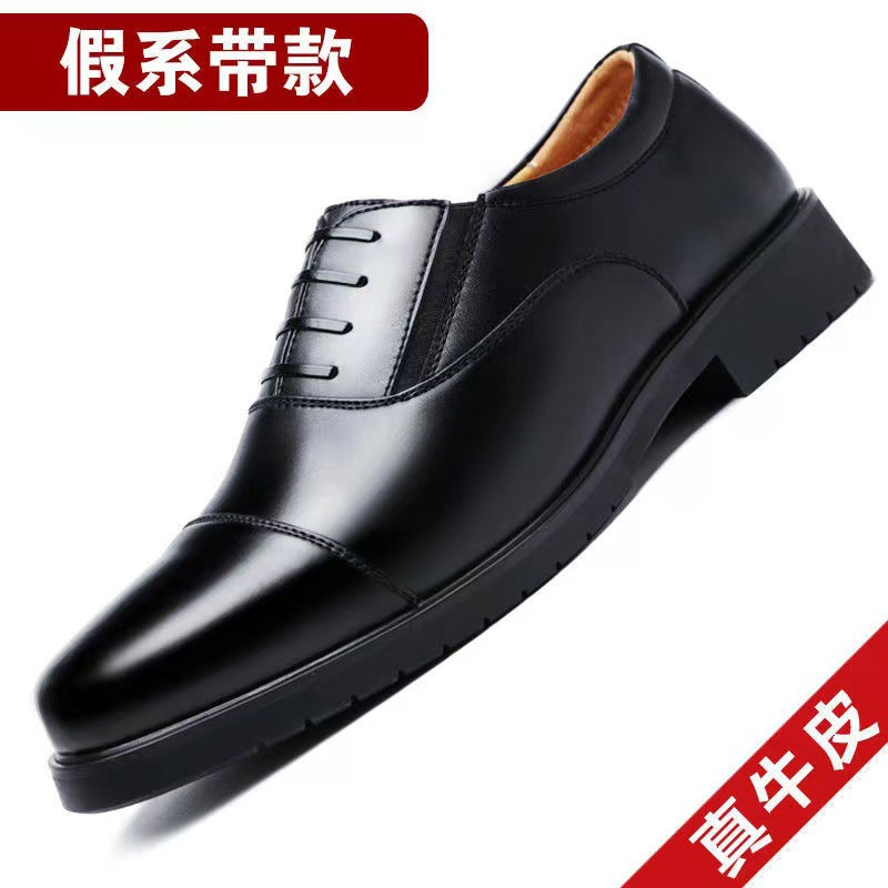 [Real cowhide] business formal leather shoes men's three-joint leather men's shoes summer breathable hidden height increasing shoes men