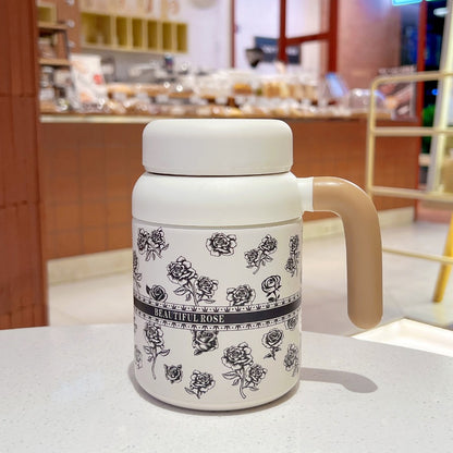 Cartoon cute high-value large-capacity new thermos stainless steel outdoor sports portable rope coffee cup