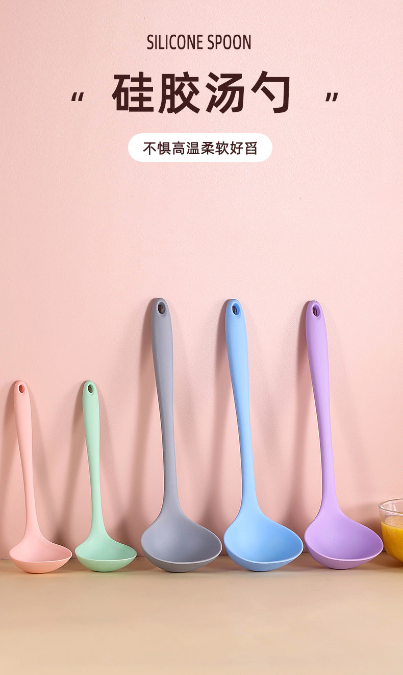 Silicone Soup Spoon Food Grade Long Handle Household Large Soup Spoon High Temperature Resistant Mini Porridge Spoon Frying Spoon Non-stick Cooking Pan Spoon