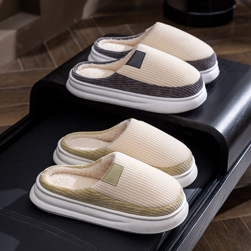 Non-Slip Simple Cotton Slippers for Men in Winter 2025 New Indoor Home Warm Plush Thickeneded Cotton Slippers for Women to Wear Outside