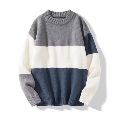 2023 autumn and winter new men's striped sweater men's casual trendy bottoming shirt color matching pullover trendy brand sweater men