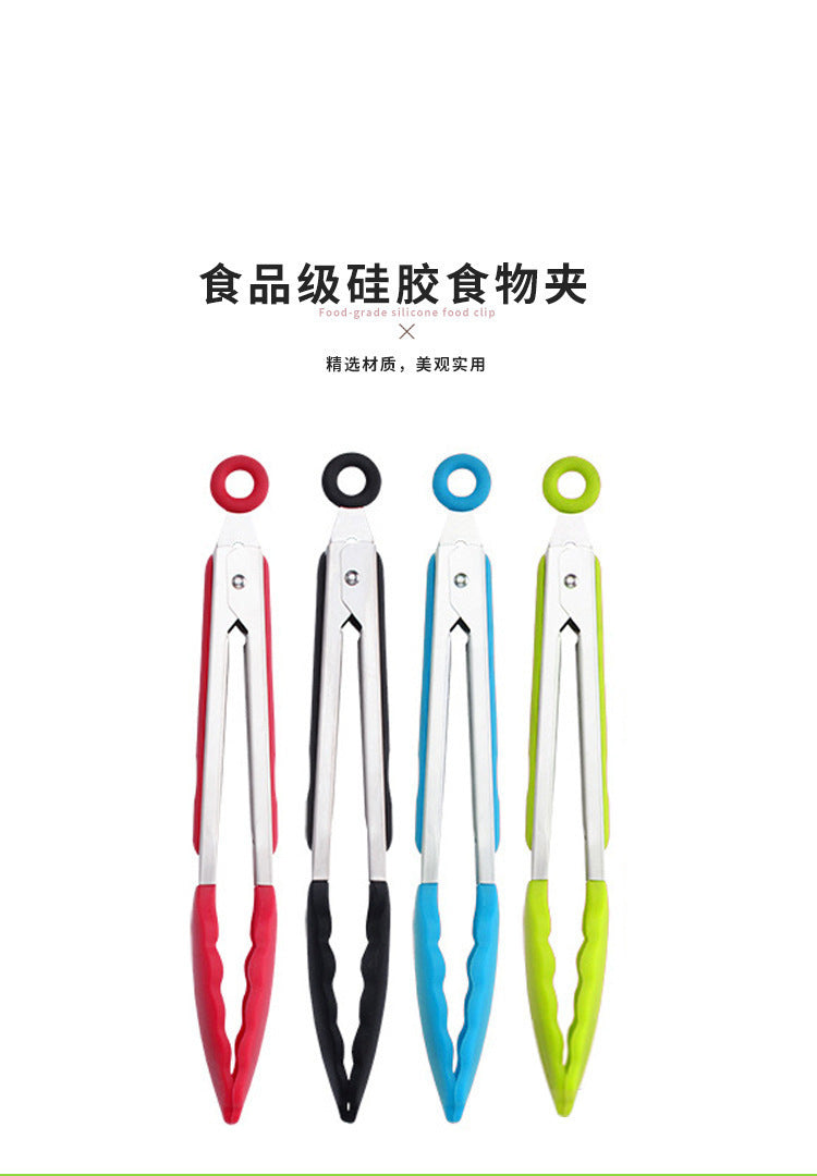 in stock 7 inch 9 inch 12 inch silicone food clip 3 piece set stainless steel food clip BBQ barbecue clip bread steak clip