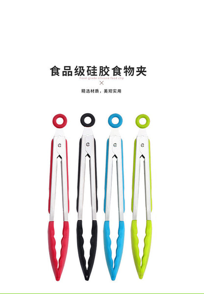 in stock 7 inch 9 inch 12 inch silicone food clip 3 piece set stainless steel food clip BBQ barbecue clip bread steak clip