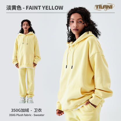 Tilani Men's Clothing European and American Trendy Brand High Quality 350g Fleece-Lined Thick Men's and Women's Hooded Sweatshirt and Sweatpants Pure Color Suit