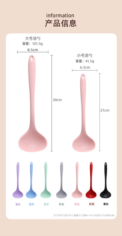 Silicone Soup Spoon Food Grade Long Handle Household Large Soup Spoon High Temperature Resistant Mini Porridge Spoon Frying Spoon Non-stick Cooking Pan Spoon