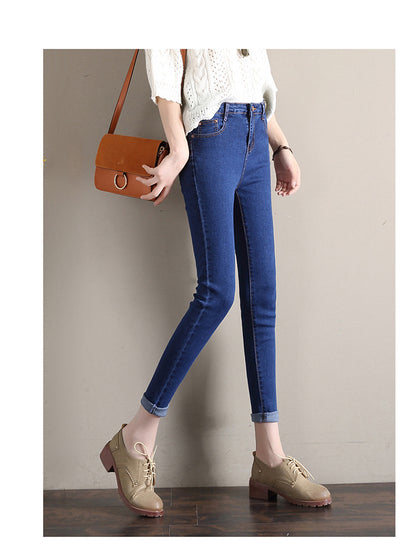 Dark Blue Jeans Women's 2023 New Summer High Waist Summer Thin Stretch Slim-Fit Small Feet Nine-point Tight