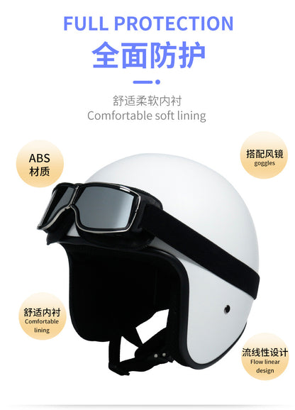 Cross-border retro helmet personality men's and women's leather helmet electric car helmet 3/4 summer helmet half helmet scooter four seasons universal
