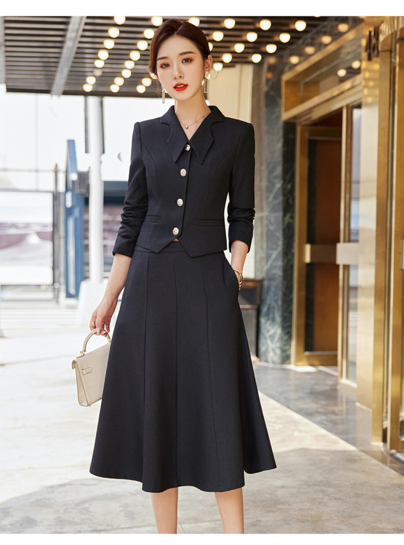 French style black dress Women's Spring and Autumn New retro high-grade elegant socialite high-end suit two-piece suit
