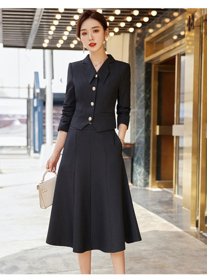 French style black dress Women's Spring and Autumn New retro high-grade elegant socialite high-end suit two-piece suit