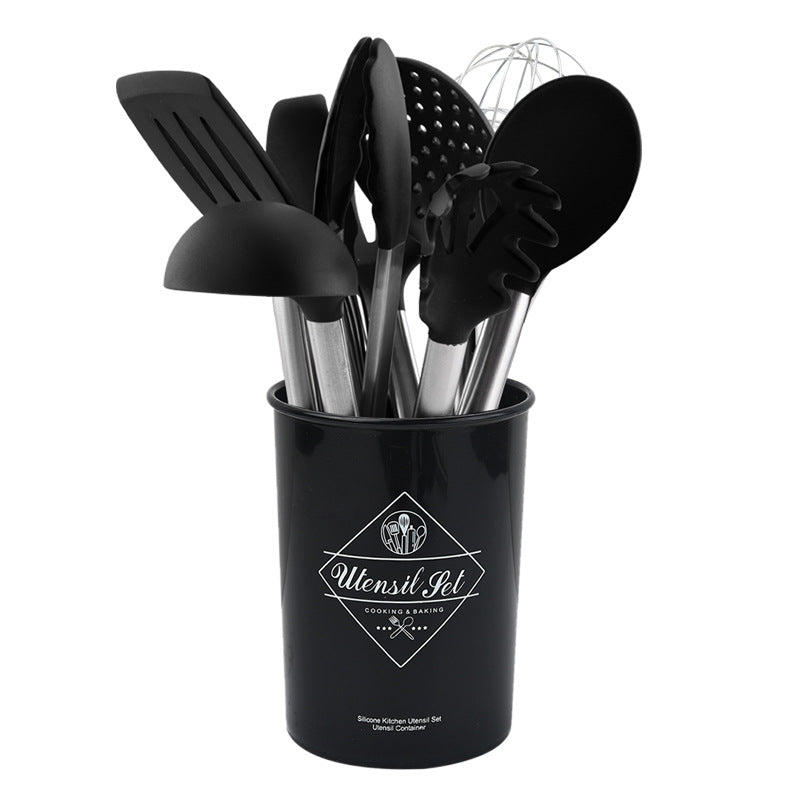 Silicone kitchenware suit 8-piece set stainless steel tube handle spatula baking scraper egg beater cooking hot pot spoon
