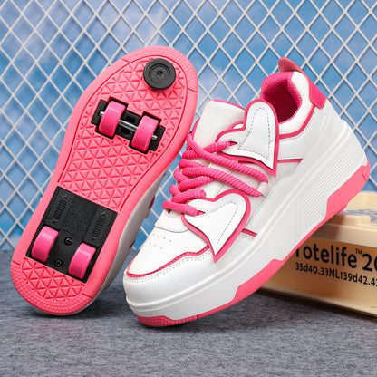 Cross-Border Supply of New Children's Four-Wheel Roller Skates for Girls and Primary School Students with Brakes and Invisible Pulley Sports Shoes