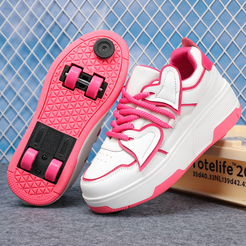 Girls' Roller Shoes Autumn and Winter New Model Children's Four-Wheel Automatic Sliding Skates for Older Kids Sports Roller Shoes