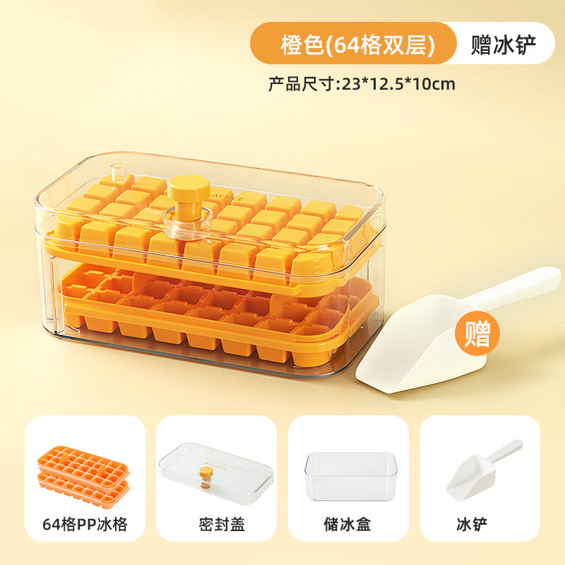 Press Ice Tray Ice Cube Mold Household Ice Box Storage Frozen Ice Cube Model Household Easy-Release Quick-Frozen Artifact