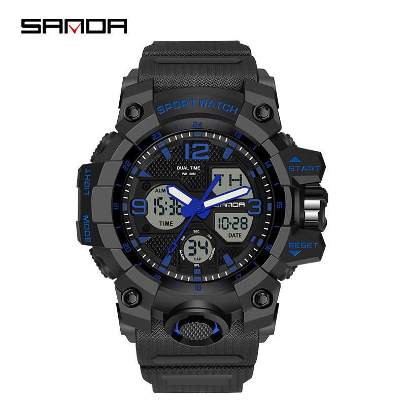 Sanda Hot-Selling Watch Korean Version Student Party Multi-Functional Waterproof Alarm Clock Electronic Watch Cool Dual Display Luminous Sports Watch by PDG ibma