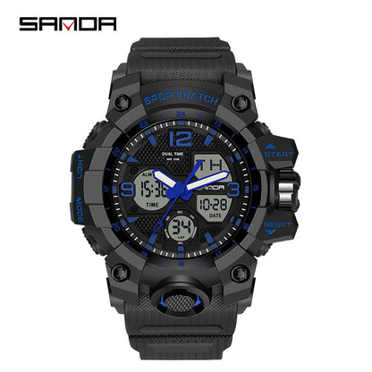 Sanda Hot-Selling Watch Korean Version Student Party Multi-Functional Waterproof Alarm Clock Electronic Watch Cool Dual Display Luminous Sports Watch by PDG ibma