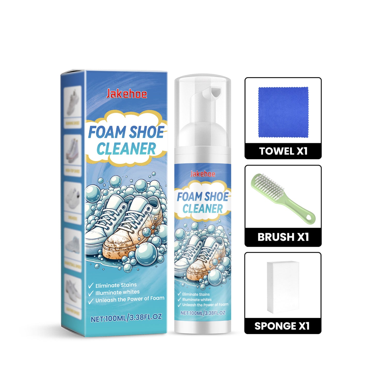 Jakehoe Shoe Stain Removal Cleaning Set White Shoe Sneakers Stain Removal Yellow Edge Portable Cleaning Agent