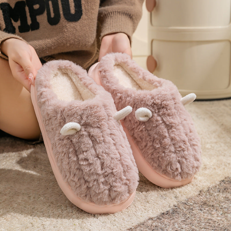 Cotton Slippers for Women, Cute Girly Heart, Indoor Home, Non-Slip, Warm, Couple Style, Dormitory Wearable Slippers for Men, Autumn and Winter