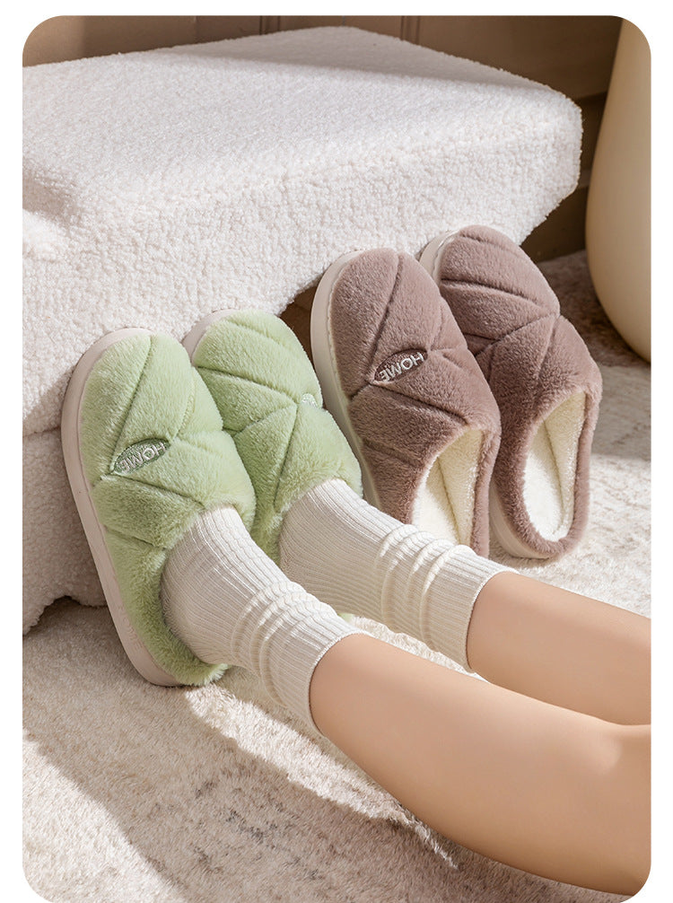 Winter Cotton Slippers for Women, Fleece-Lined, Indoor, Non-Slip, Warm, Thick-Soled, Wear-Resistant, Essential for Home Use, Couple's Cotton Patchwork New Style