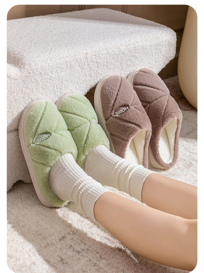 Winter Cotton Slippers for Women, Fleece-Lined, Indoor, Non-Slip, Warm, Thick-Soled, Wear-Resistant, Essential for Home Use, Couple's Cotton Patchwork New Style