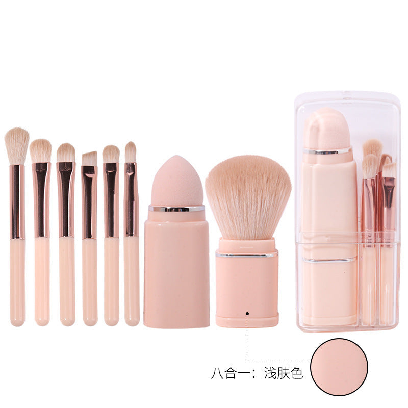 New Eight-In-One Mini Makeup Brush Set Portable Retractable Boxed Eye Shadow Brush Loose Powder Brush Concealer Brush