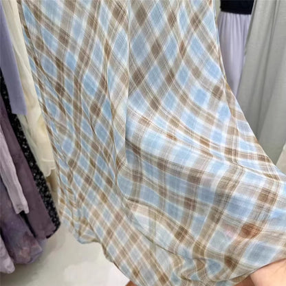 Fashion New Summer French Elegant Temperament Gentle Ruffled Plaid Dress Women's Summer Slimming Age-Reducing Long Dress