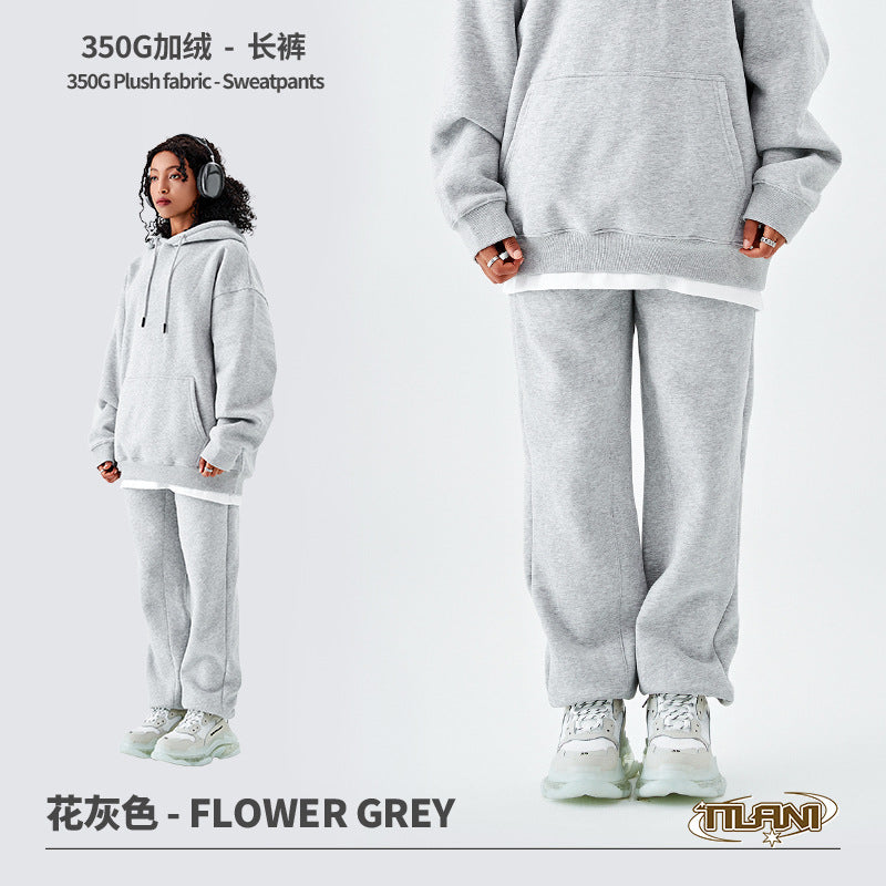 Tilani Men's Clothing European and American Trendy Brand High Quality 350g Fleece-Lined Thick Men's and Women's Hooded Sweatshirt and Sweatpants Pure Color Suit