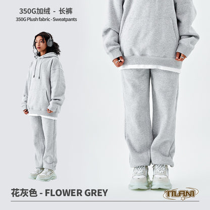Tilani Men's Clothing European and American Trendy Brand High Quality 350g Fleece-Lined Thick Men's and Women's Hooded Sweatshirt and Sweatpants Pure Color Suit