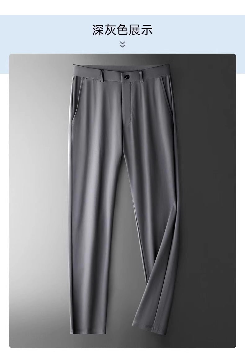 Wholesale men's ice silk trousers new casual pants men's slim-fit high stretch pants men's non-ironing black business men