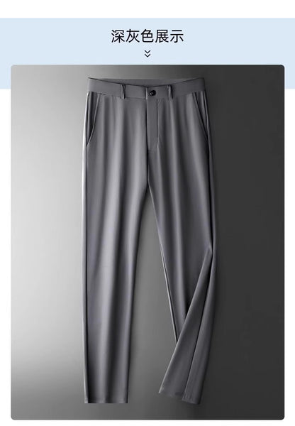 Wholesale men's ice silk trousers new casual pants men's slim-fit high stretch pants men's non-ironing black business men